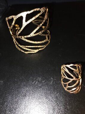 Gold-Tone Adjustable Openwork Cuff Bracelet and Ring Set